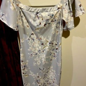 Off the shoulder light gray/blue floral dress- bridal dress